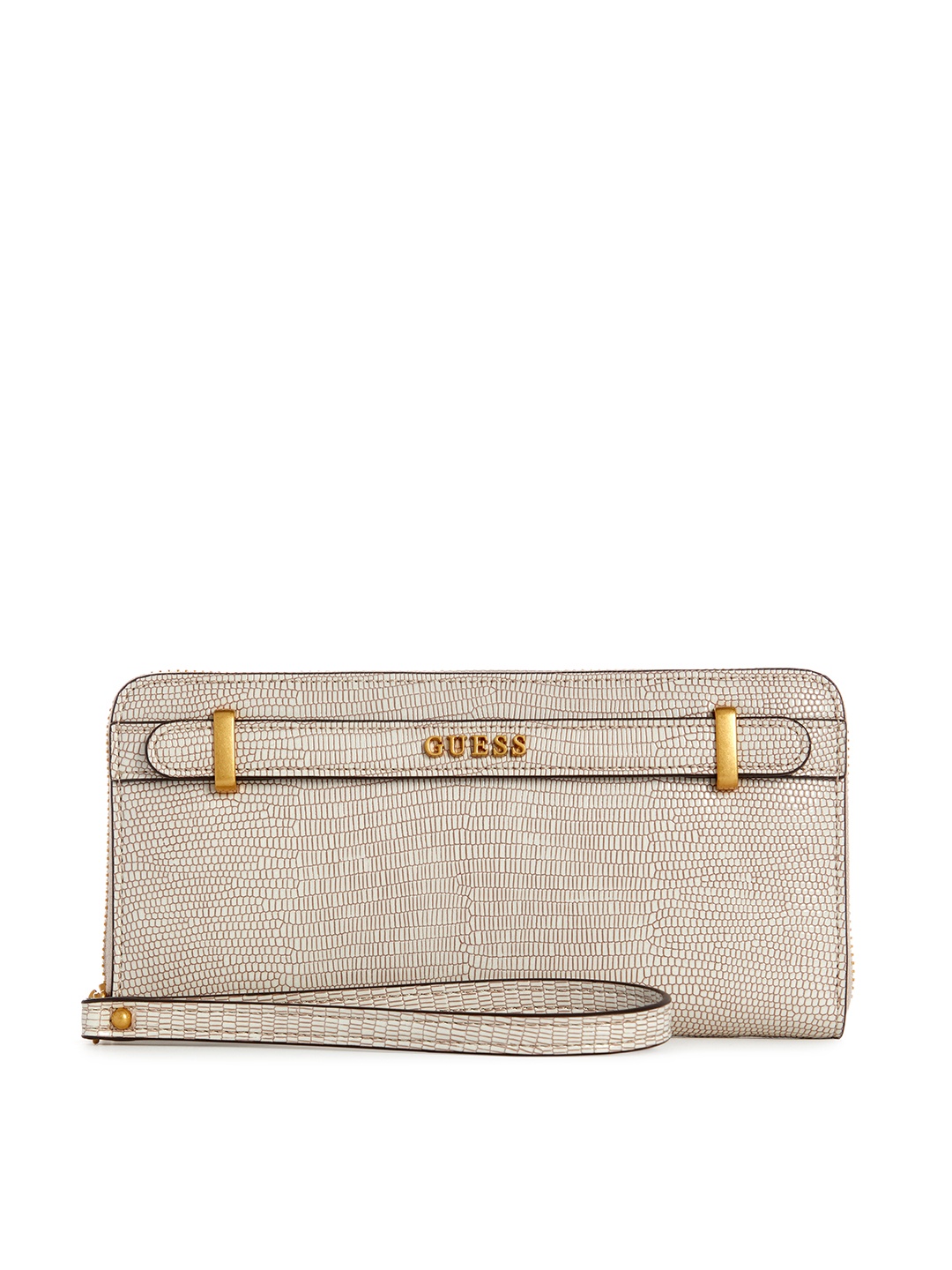 

GUESS Women Snake Skin Textured Zip Around Wallet, Beige