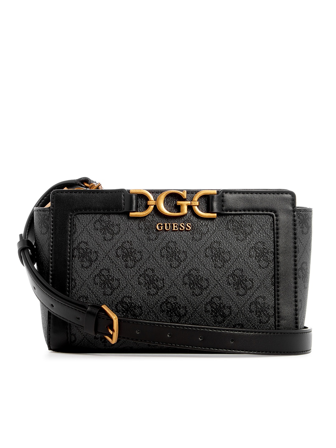 

GUESS Brand Logo Printed Structured Sling Bag, Black