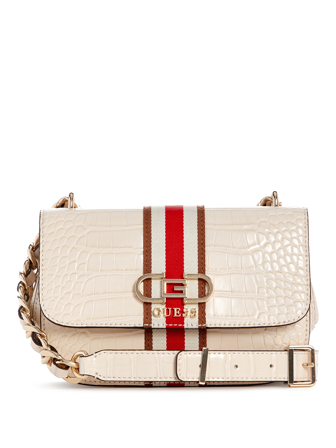 

GUESS Croc Textured Structured Sling Bag, Off white