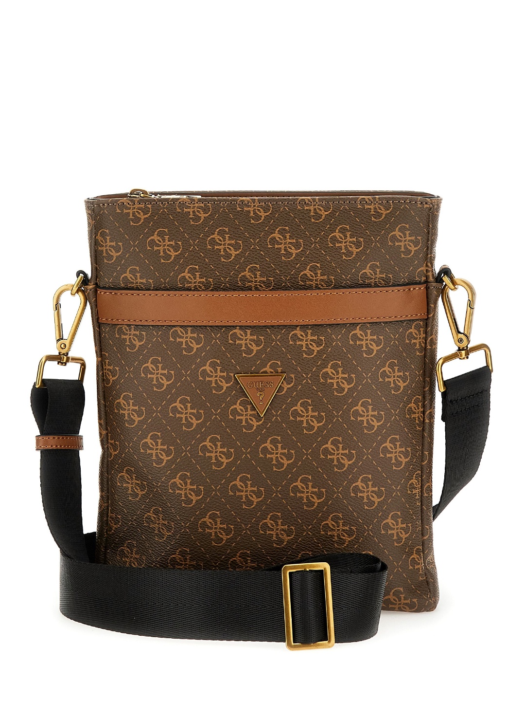 

GUESS Men Brand Logo Printed Structured Messenger Bag, Brown
