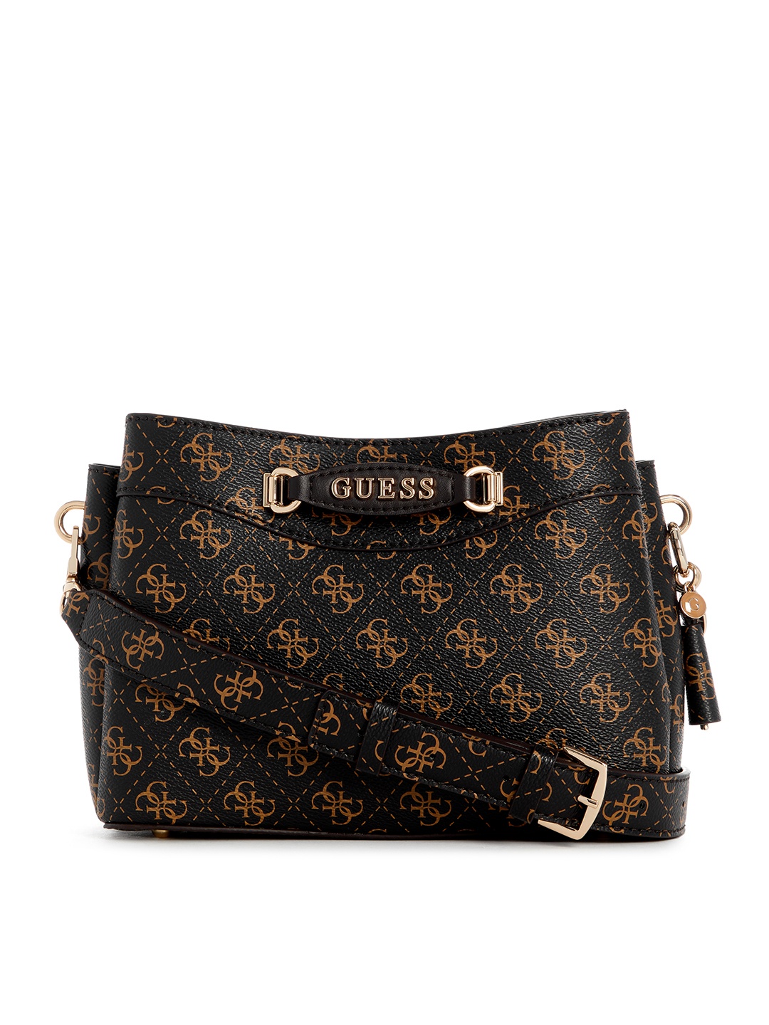 

GUESS Brand Logo Printed Structured Sling Bag, Black