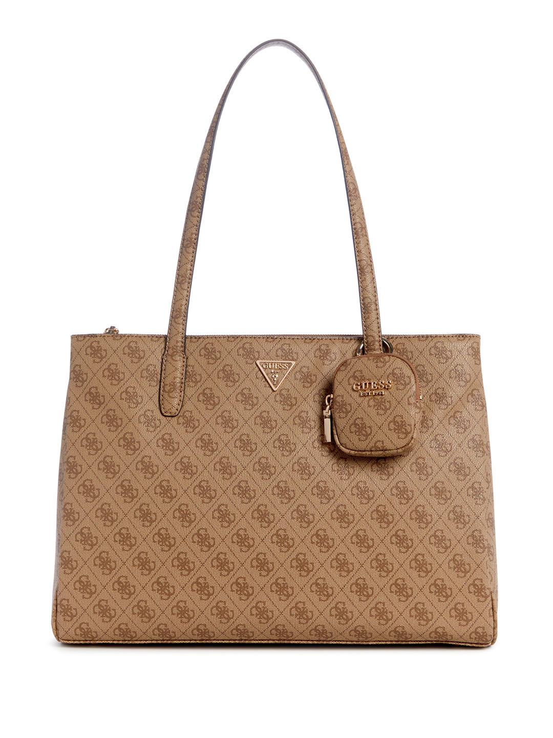

GUESS Brand Logo Printed Structured Shoulder Bag with 16" Laptop Compartment, Brown