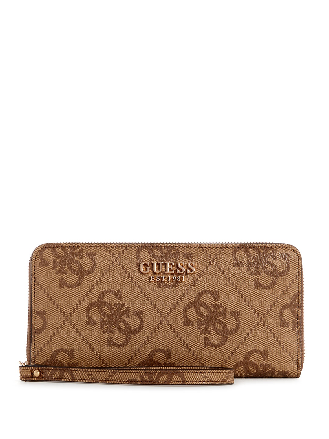 

GUESS Women Brand Logo Printed Long Zip Around Wallet, Brown