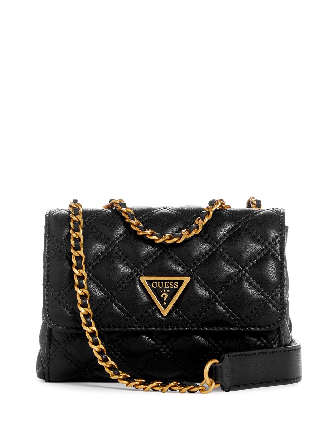 

GUESS Geometric Textured Structured Convertible Mini Shoulder Bag with Quilted Detail, Black