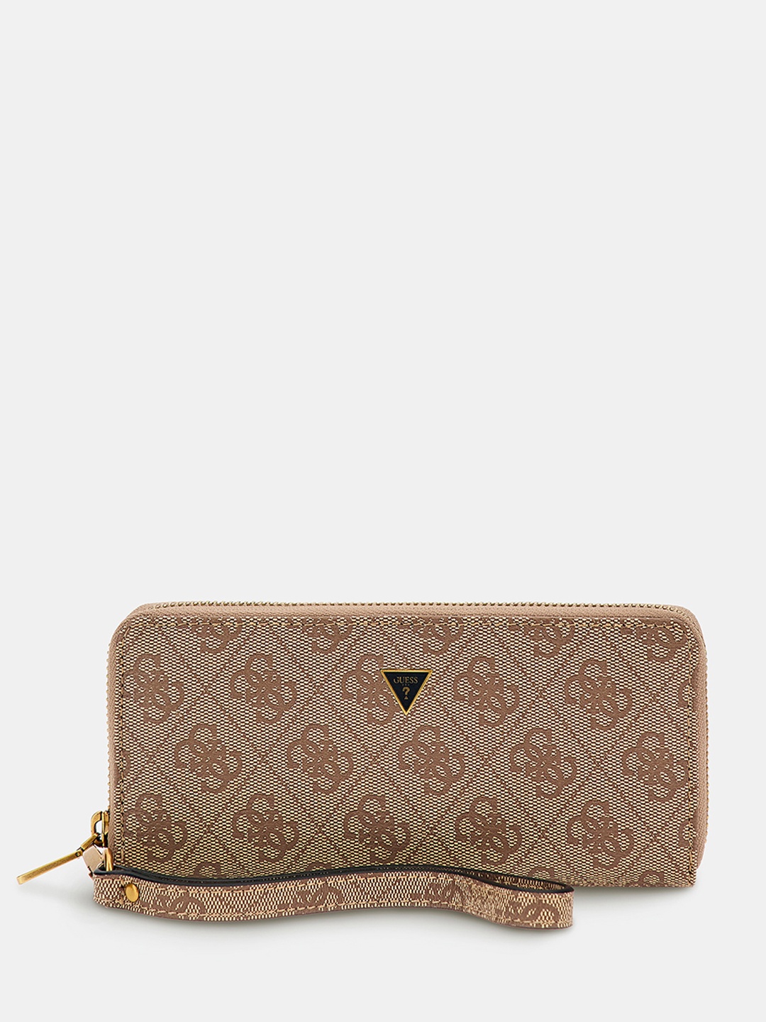 

GUESS Men Brand Logo Printed PU Zip Around Wallet, Brown