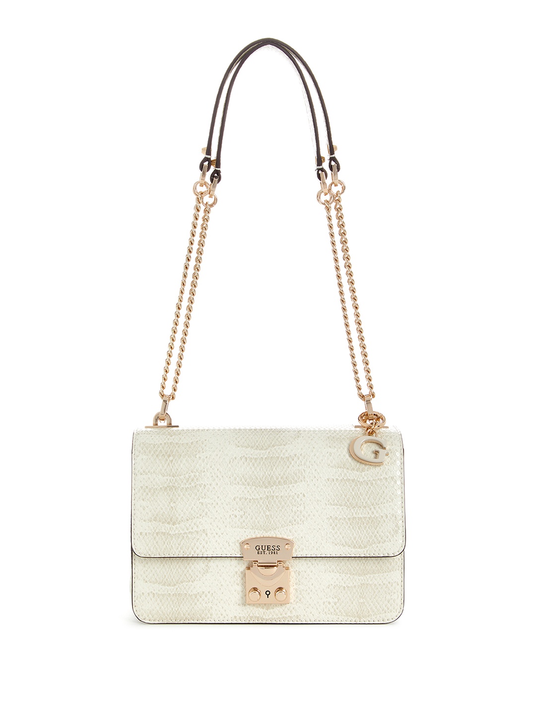 

GUESS Snakeskin-Texture Structured Shoulder Bag, Off white