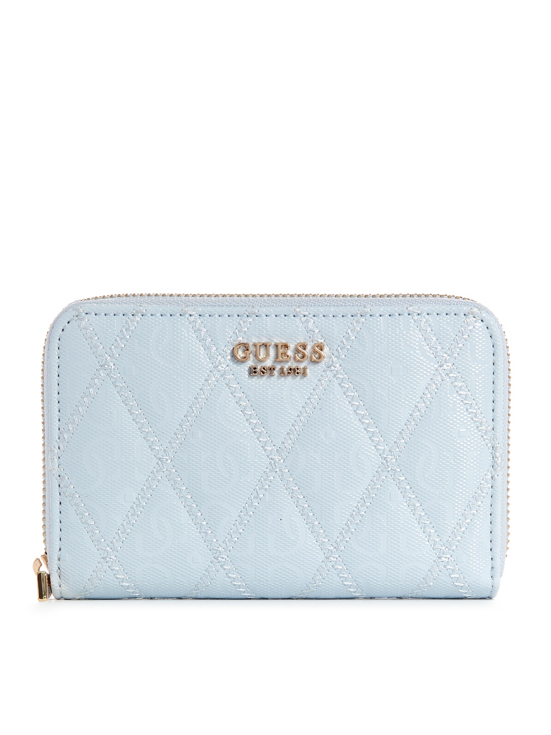 

GUESS Women Brand Logo Textured Zip Around Wallet With Quilted Detail, Blue