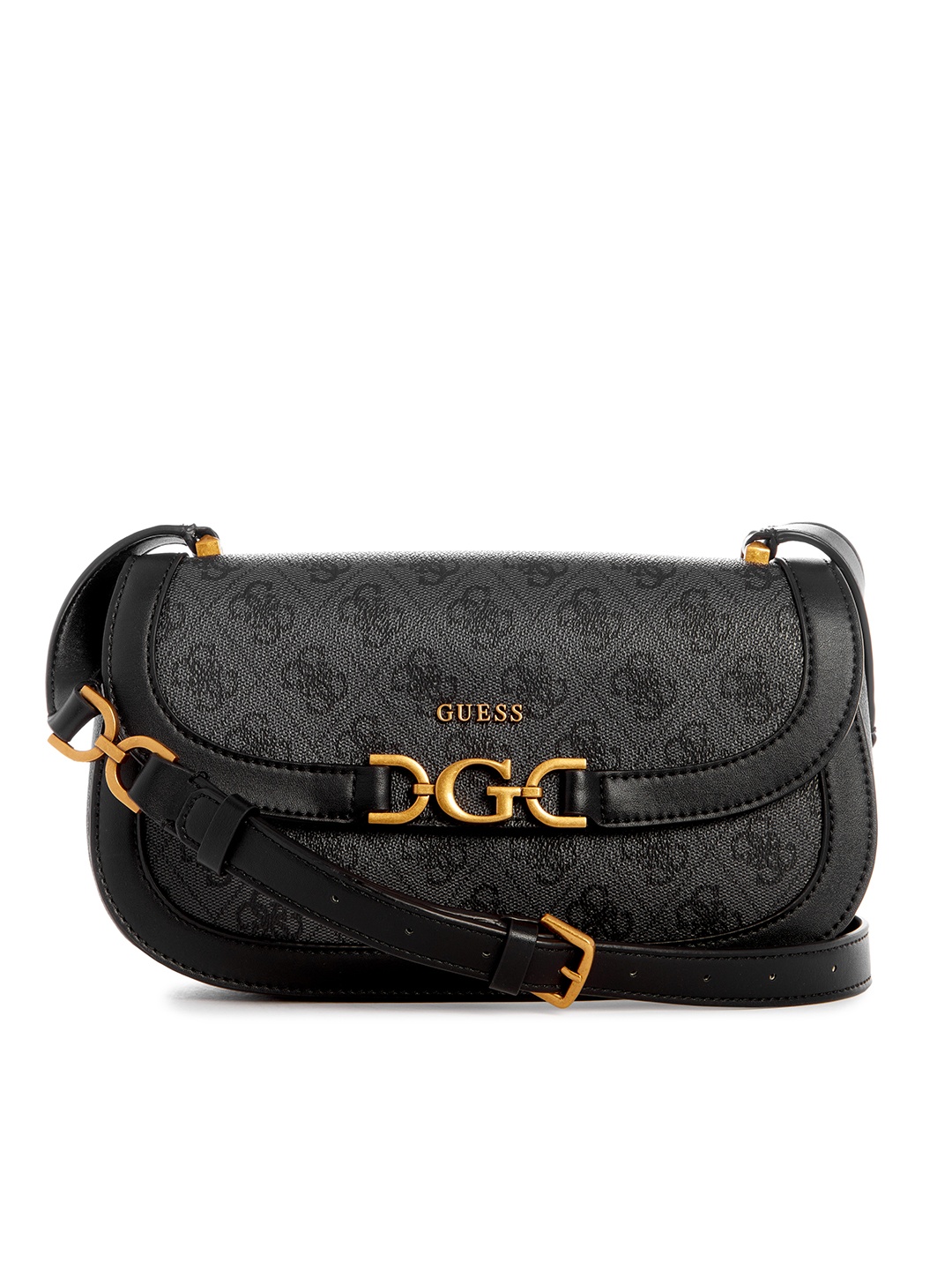 

GUESS Brand Logo Printed Structured Sling Bag, Black