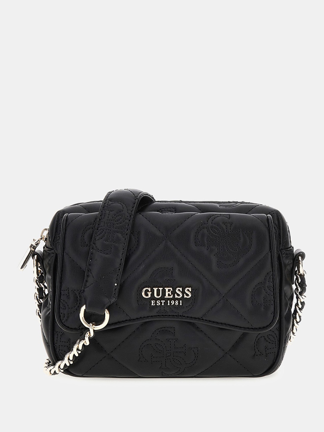 

GUESS Brand Logo Textured Structured Sling Bag, Black