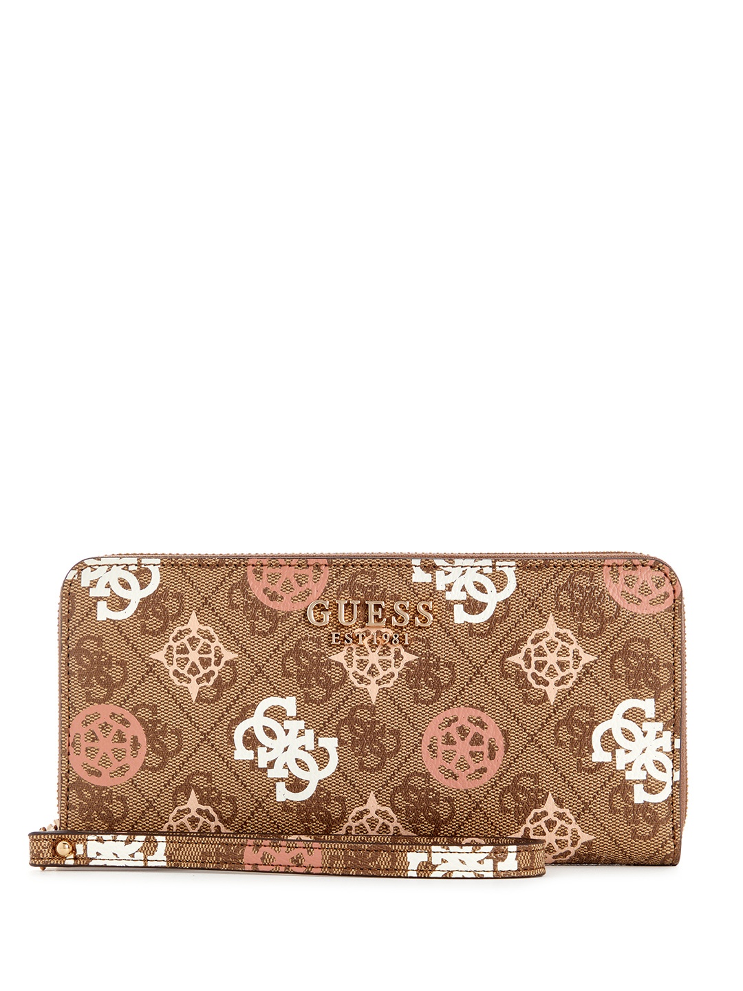 

GUESS Women Brand Logo Printed Long Zip Around Wallet, Brown