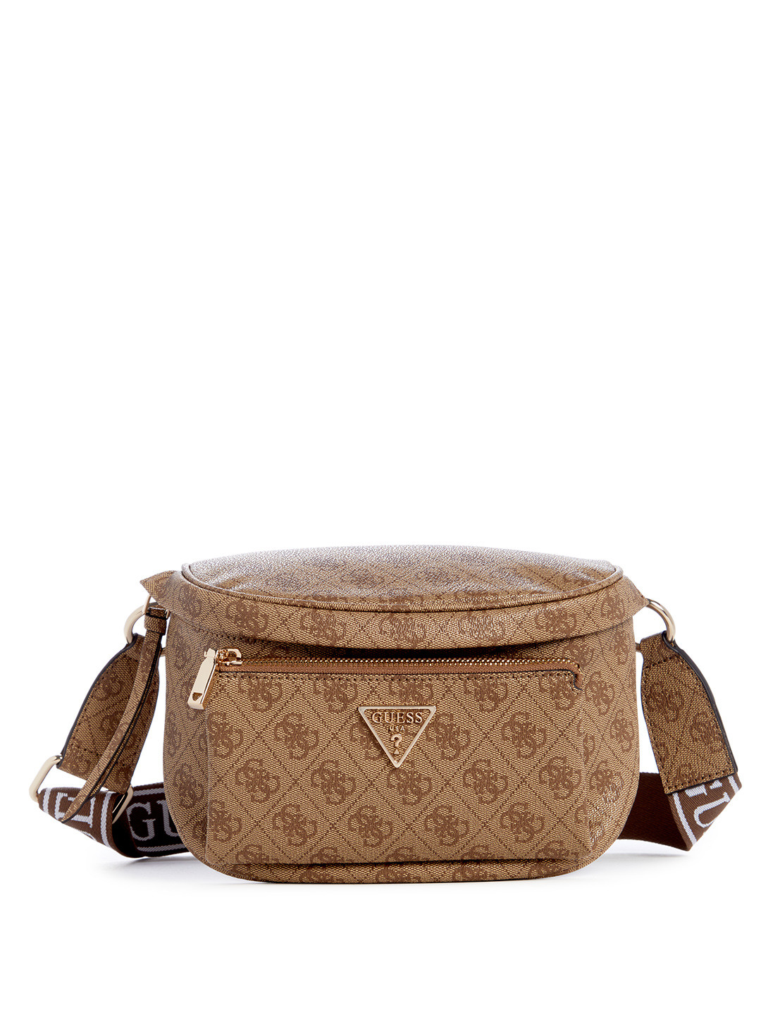

GUESS Brand Logo Printed Structured Sling Bag, Brown
