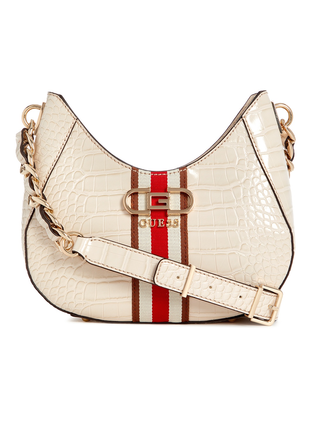 

GUESS Croc-Textured Structured Sling Bag, Off white