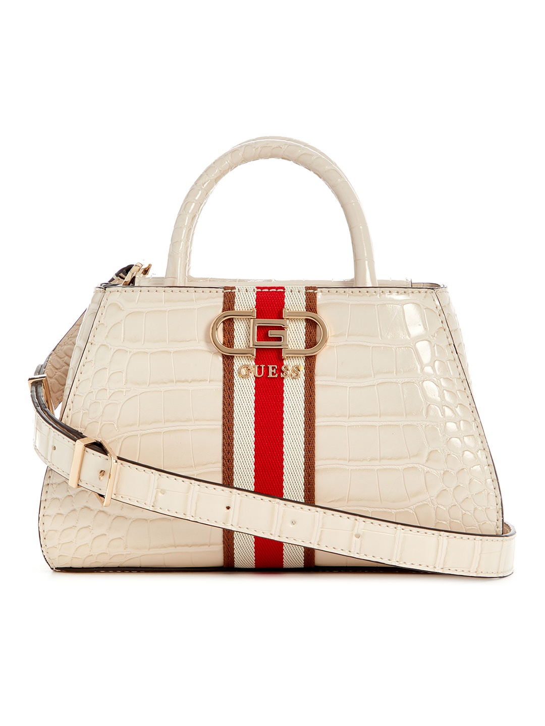 

GUESS Croc-Textured Structured Handheld Bag, Off white