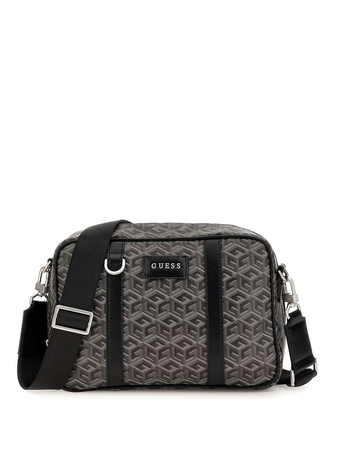 

GUESS Geometric Printed PU Structured Detachable Sling Bag, Grey