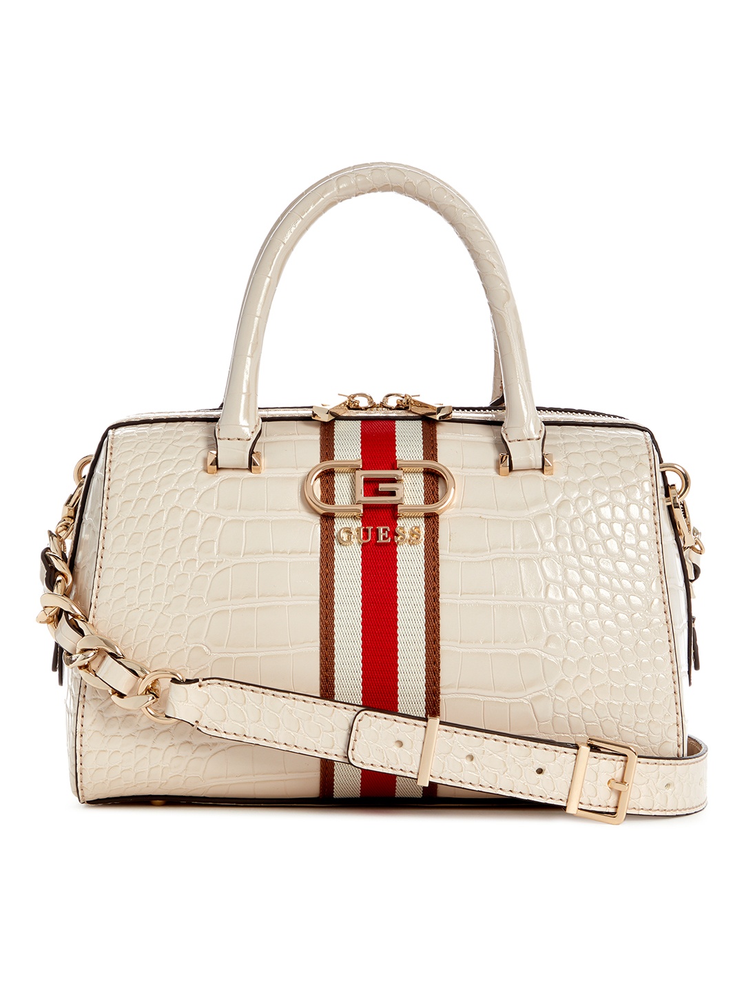 

GUESS Croc Textured Bowling Handheld Bag, Off white