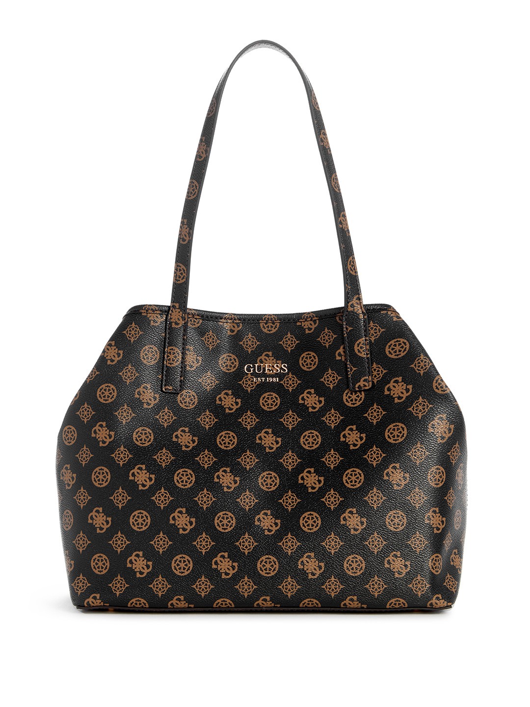

GUESS Brand Logo Printed Structured Tote Bag with Convertible Pouch, Black