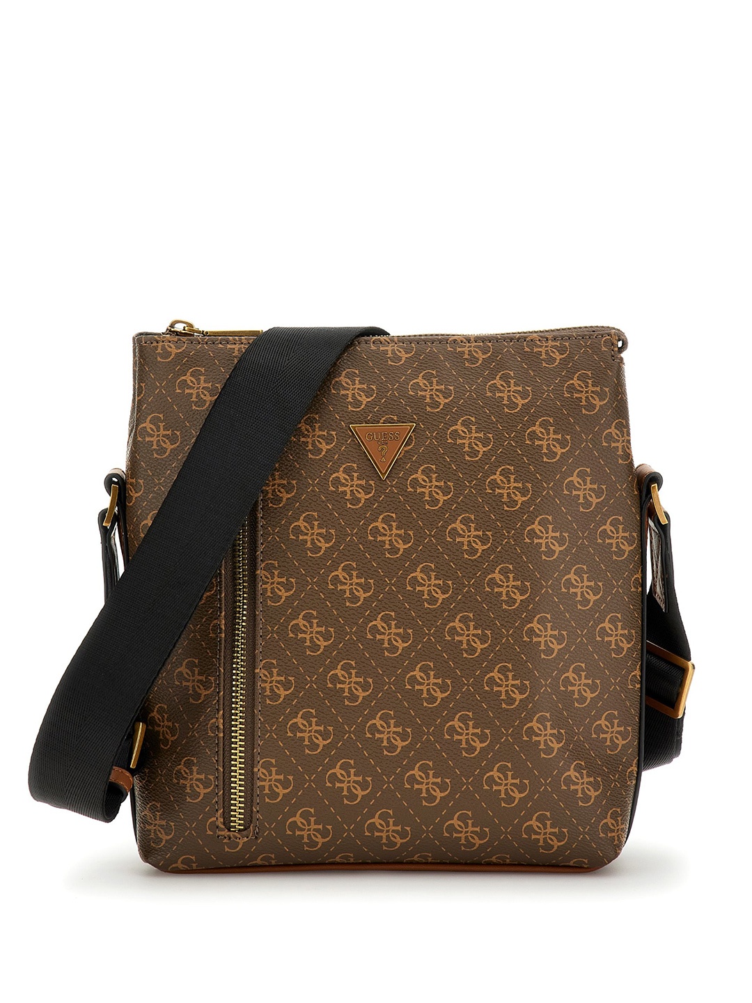 

GUESS Men Brand Logo Printed Structured Messenger Bag, Brown
