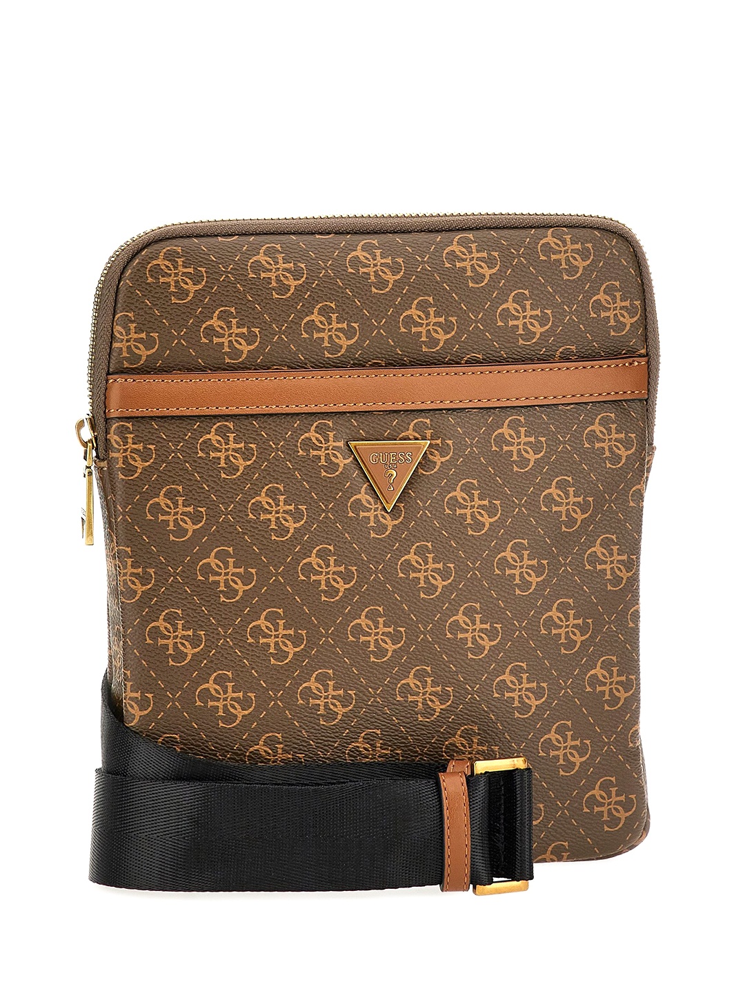 

GUESS Men Brand Logo Printed Structured Messenger Bag, Brown
