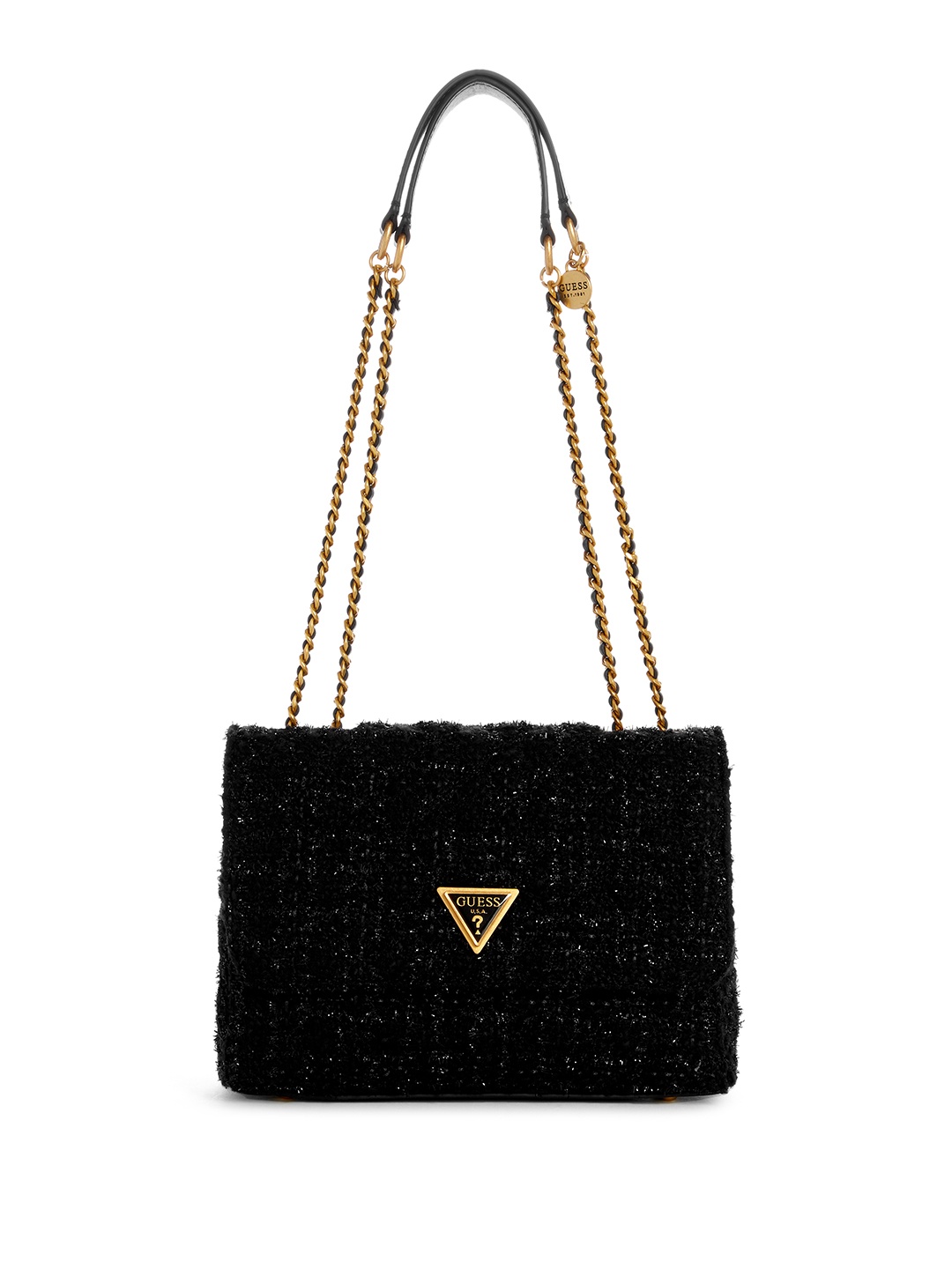 

GUESS Structured Shoulder Bag with Shimmer Quilted Detail, Black