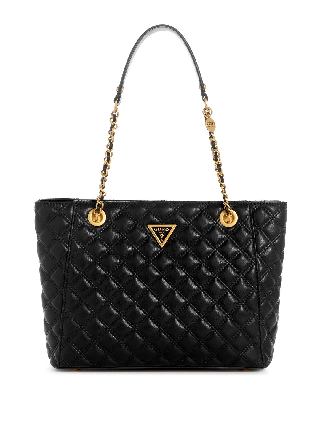 

GUESS Geometric Textured Structured Shoulder Bag with Quilted Detail, Black