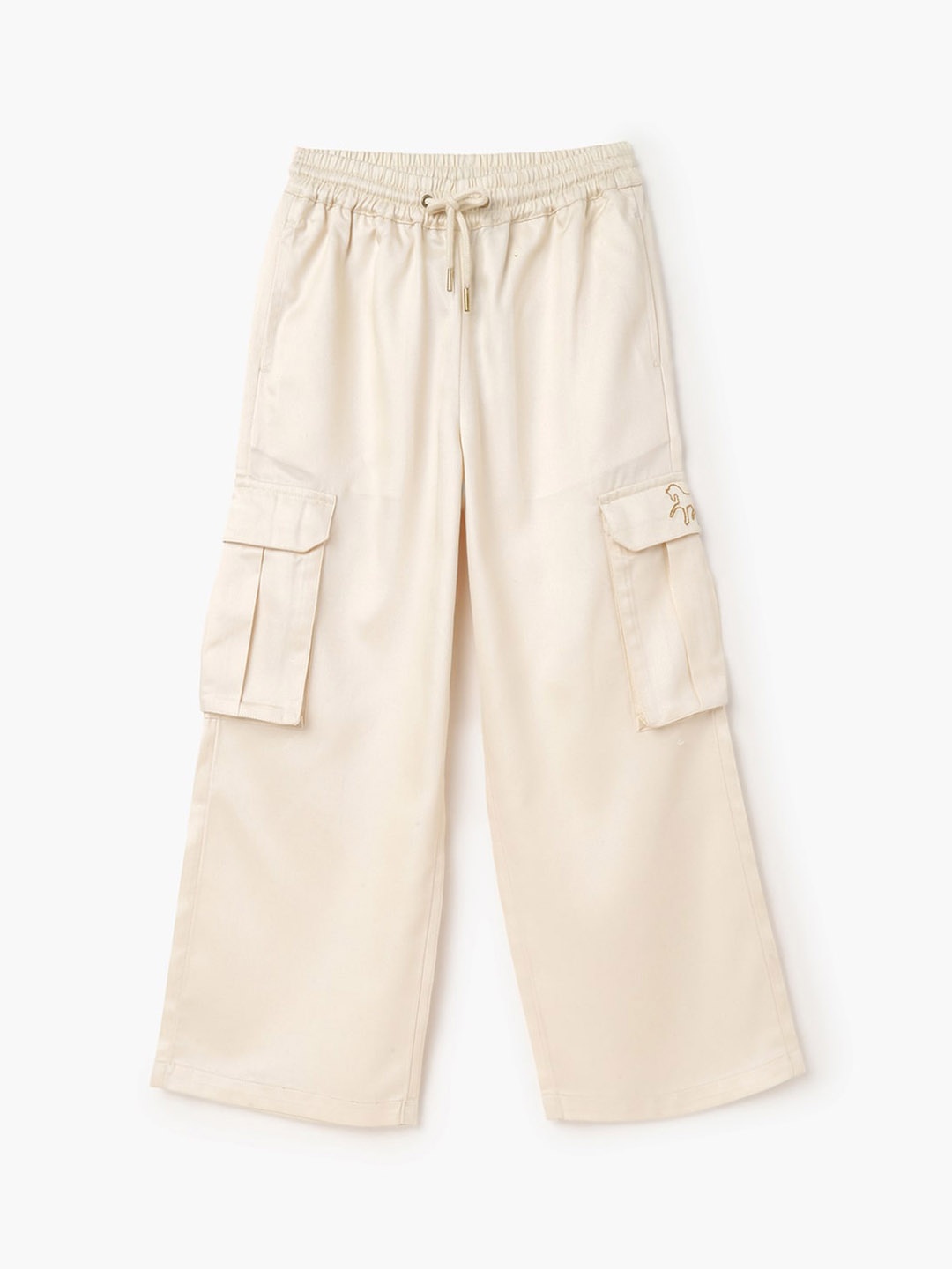 United Colors of Benetton Girls Mid-Rise Lyocell Cargos Trousers, Cream