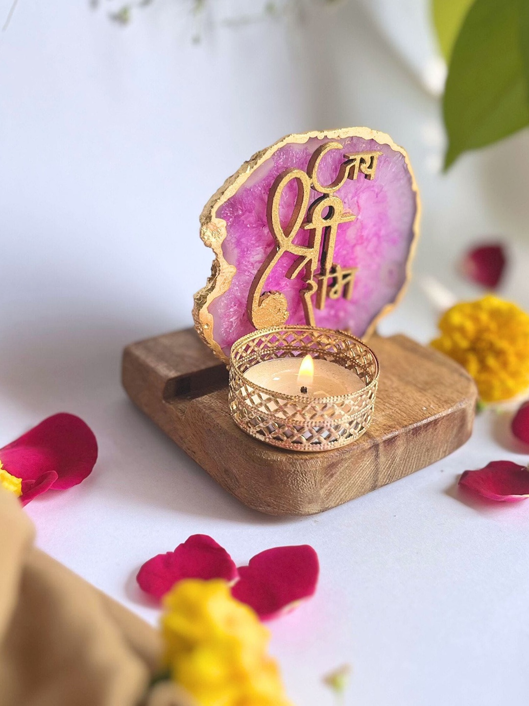 

HOMEARTE Pink & Gold-Toned Stoneware Candle Holder
