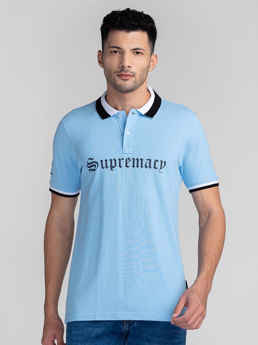 

GIORDANO Typography Printed Polo Collar Slim Fit T-shirt, Blue