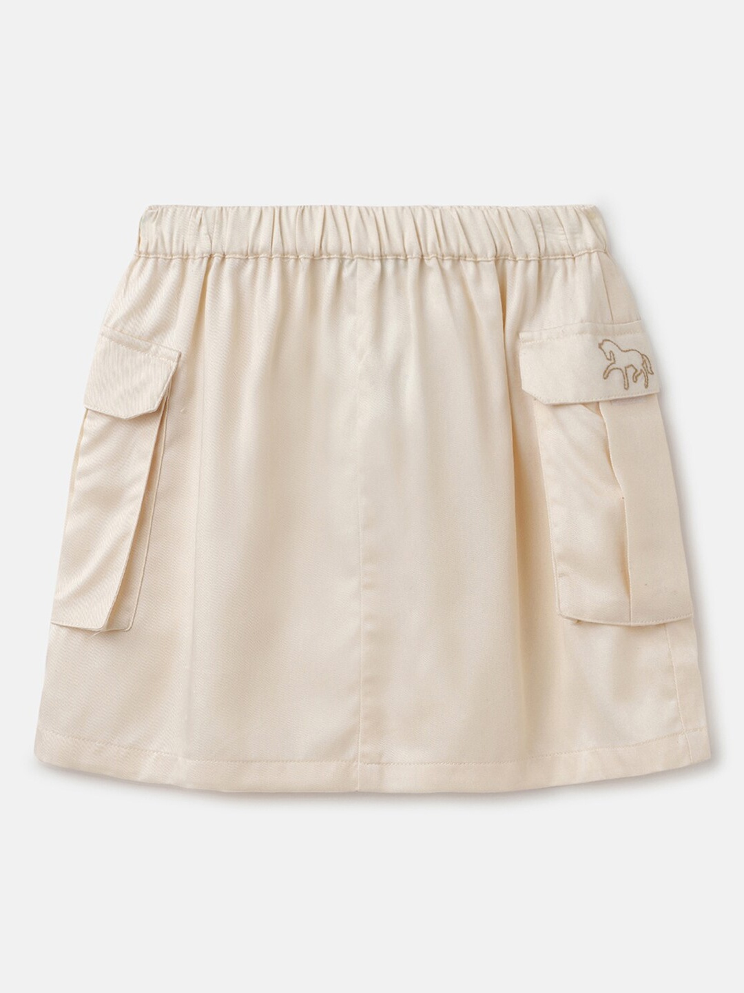 

United Colors of Benetton Girls Mid Rise Pure Cotton A-Line Skirt, Cream