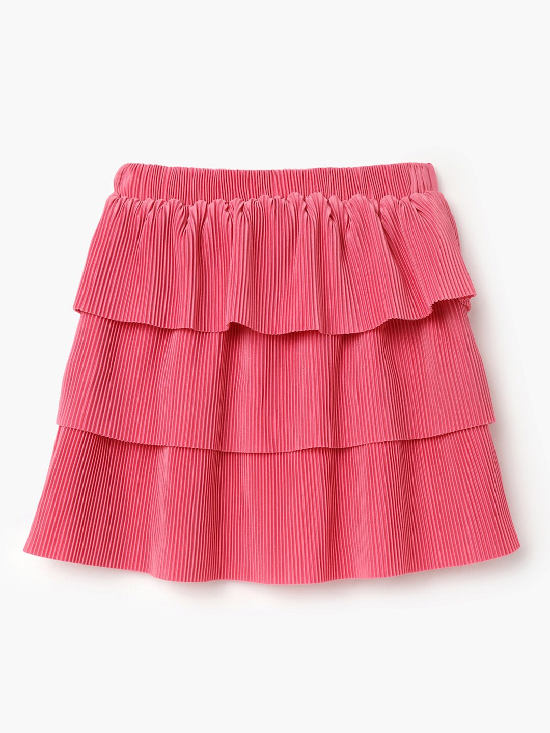 

United Colors of Benetton Girls Mid Rise Layered Flared Skirt, Pink