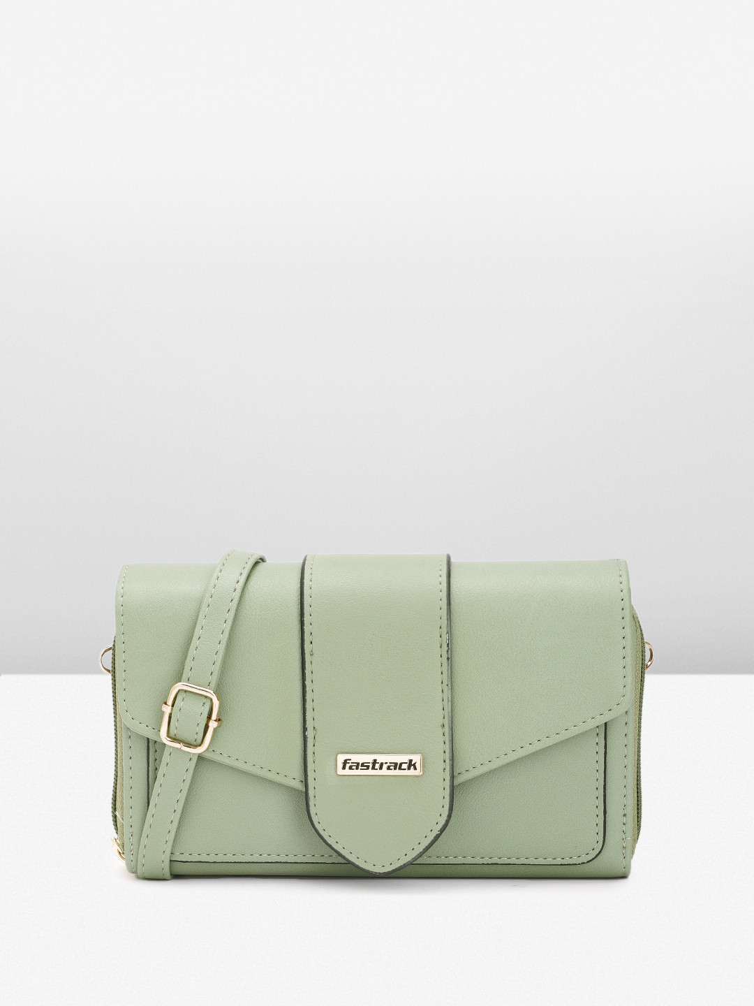 

Fastrack Solid Structured Sling Bag with Belt Detail, Green
