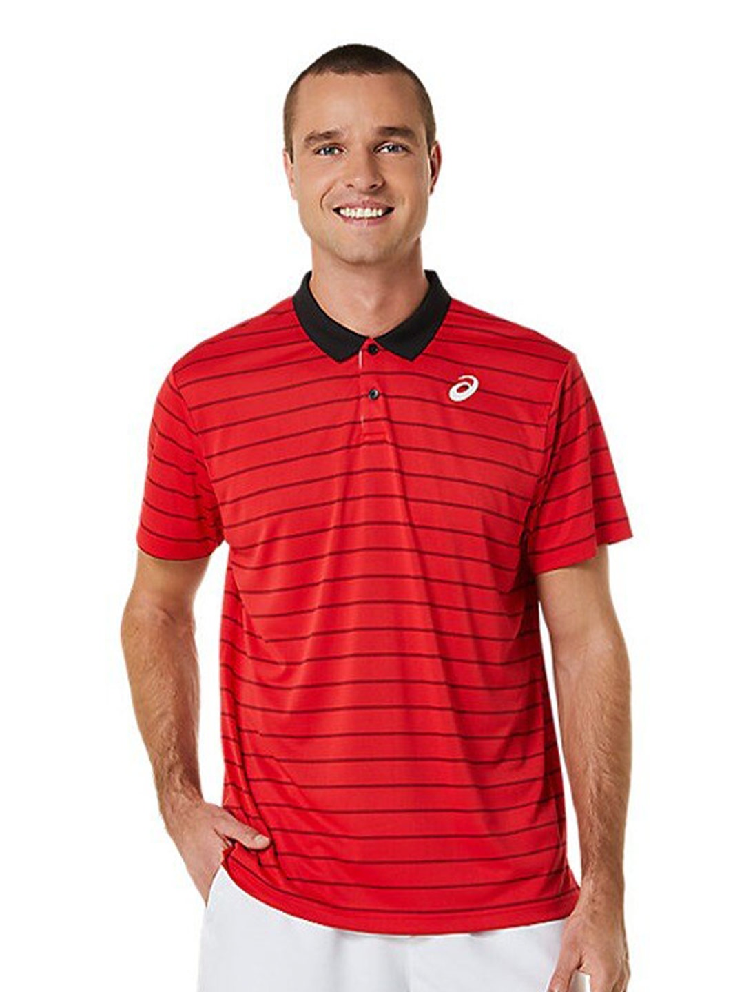 

ASICS Court Striped Polo Collar T-Shirt, Red