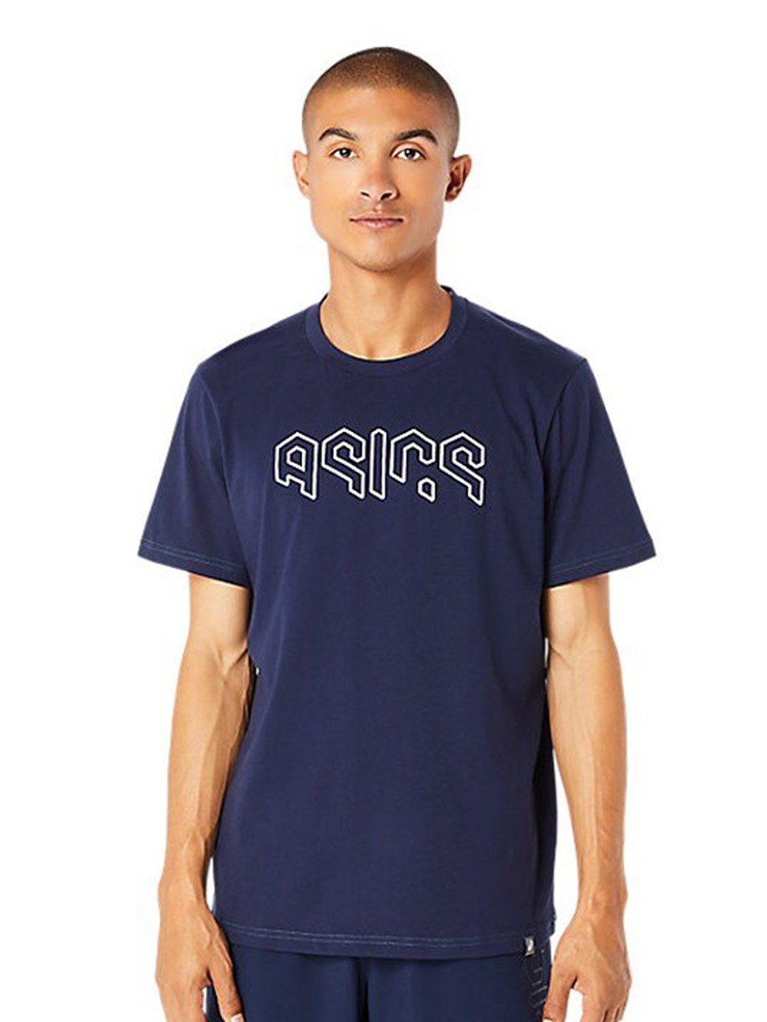 

ASICS Hex Typography Printed Round Neck T-Shirt, Navy blue