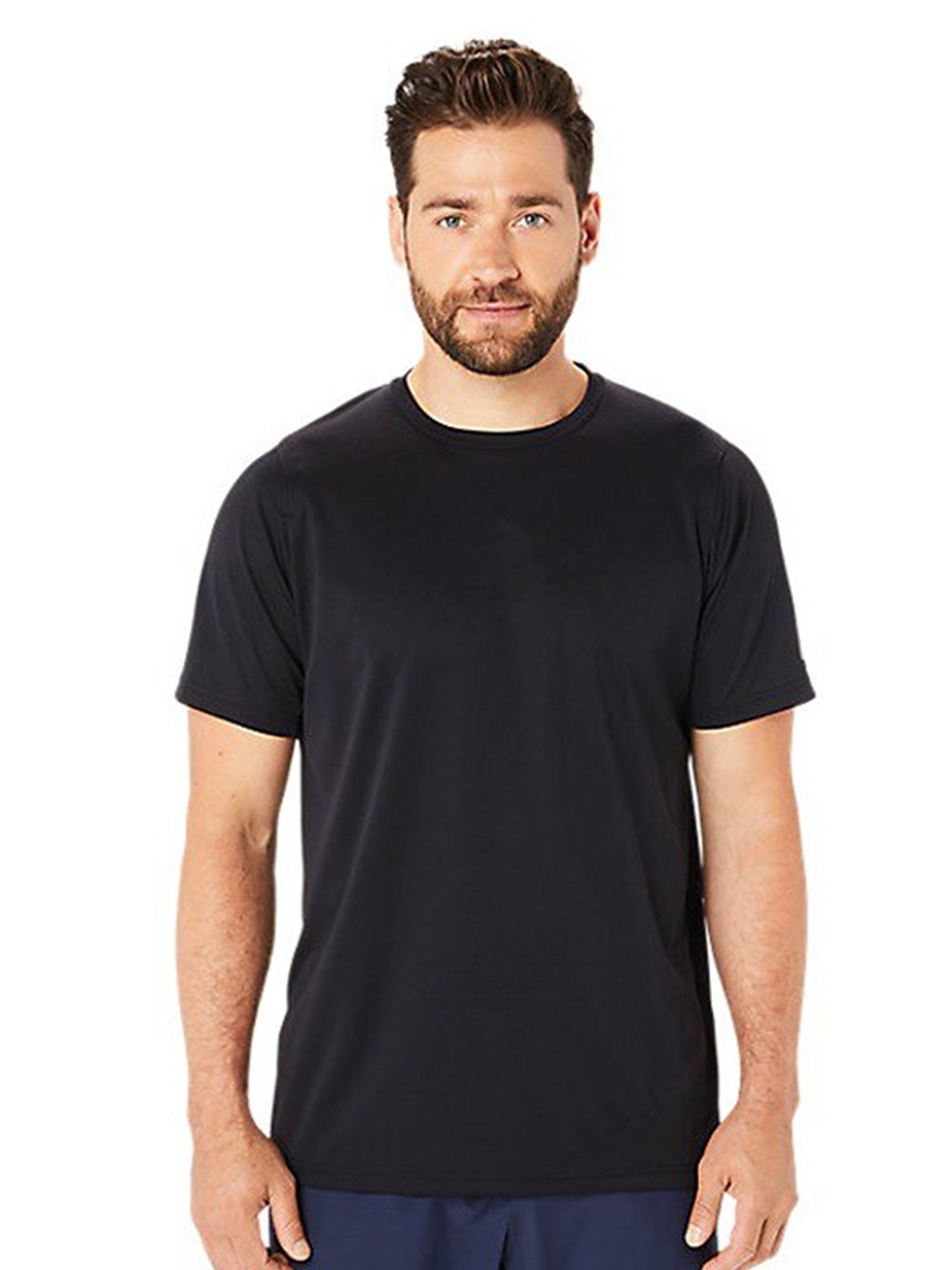

ASICS Actibreeze Panel Jacqurad SS Round Neck Cotton T-shirt, Black