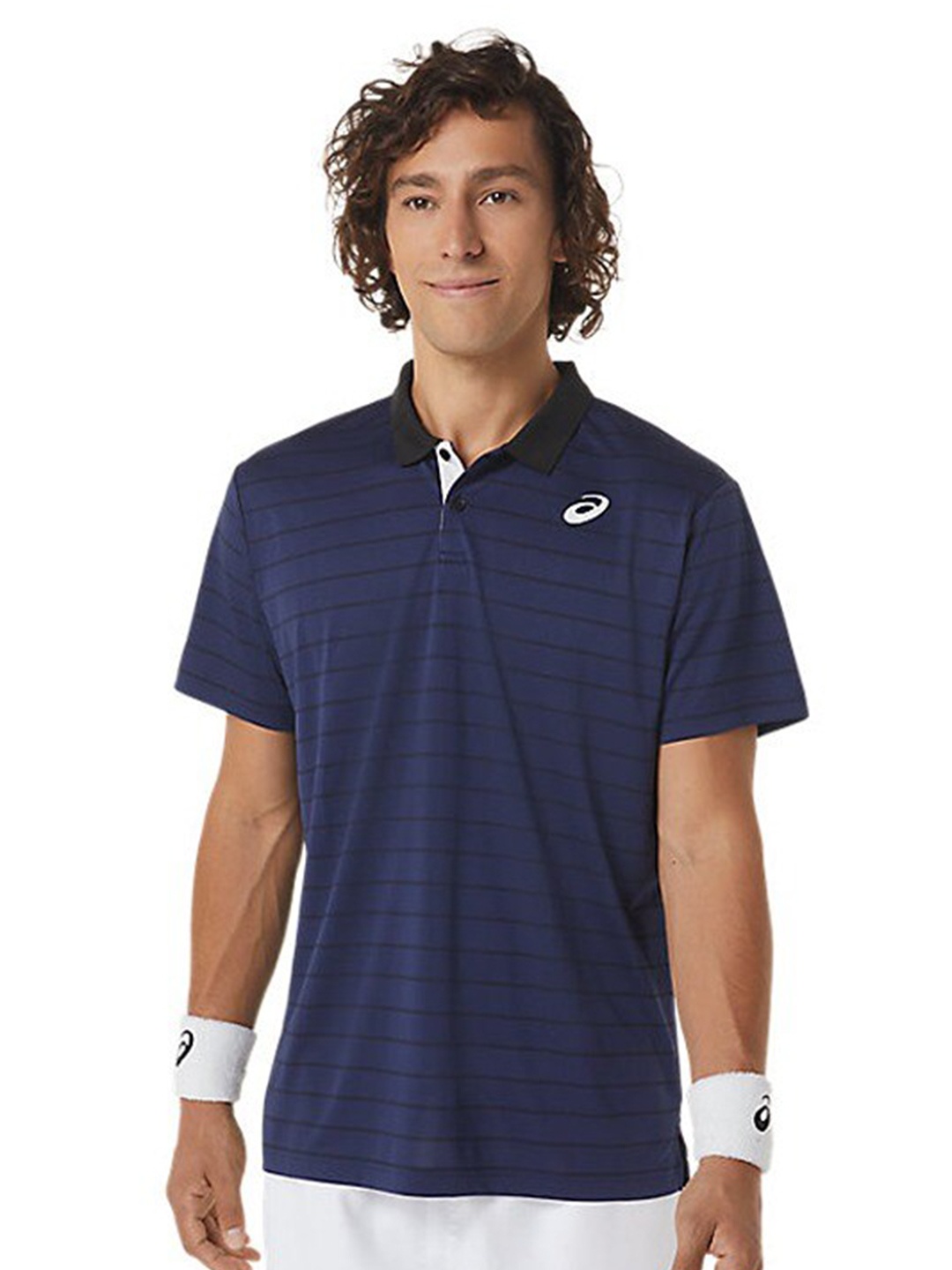 

ASICS COURT STRIPE Striped Polo Collar Tshirt, Blue