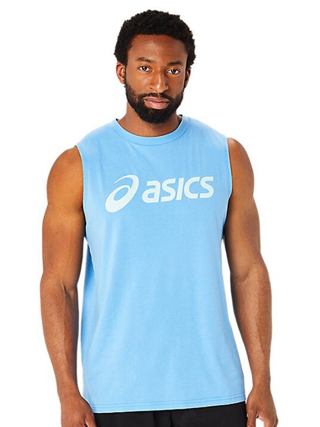 

ASICS Typography Printed Cotton Sleeveless T-Shirt, Blue