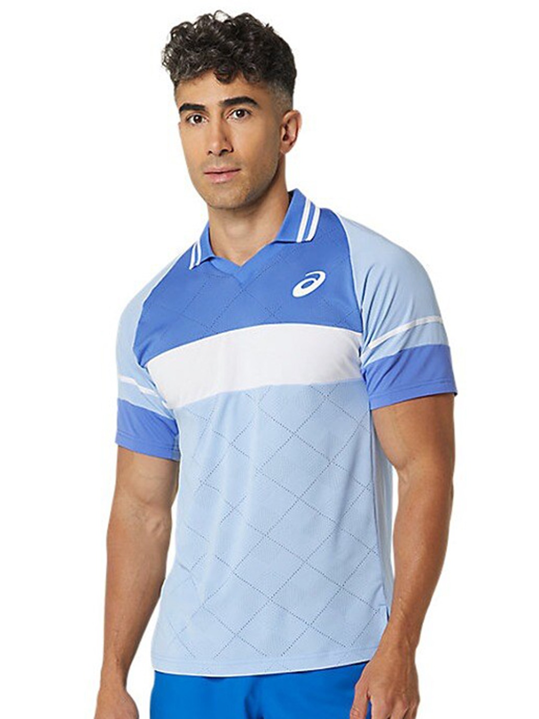 

ASICS Match Colorblocked Polo Collar Sports T-Shirt, Blue