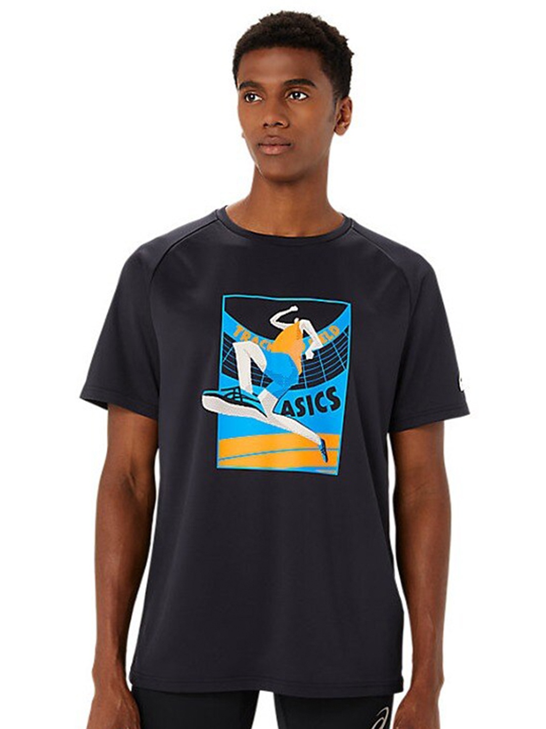 

ASICS Track Event Graphic Printed Round Neck T-Shirt, Black
