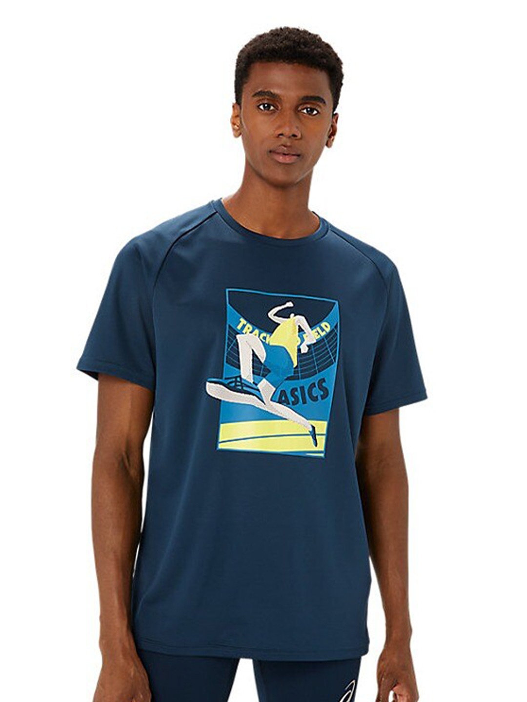 

ASICS Track Event Graphic Printed Round Neck T-Shirt, Blue