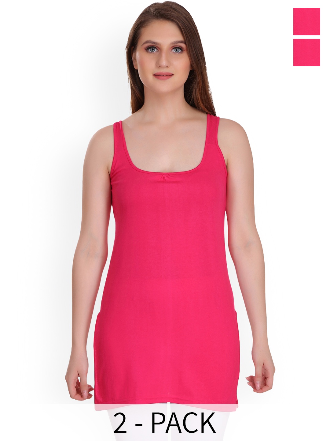 

SELFCARE Solid Long Pack of 2 Sleeveless Camisoles, Pink