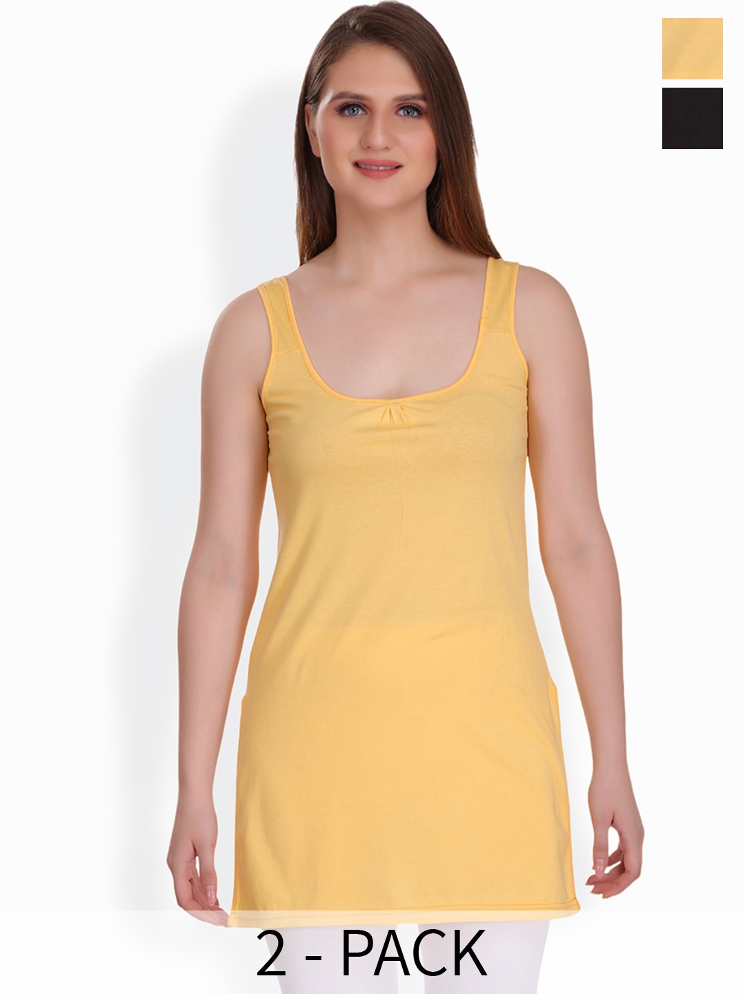 

SELFCARE Solid Long Pack of 2 Sleeveless Camisoles, Yellow