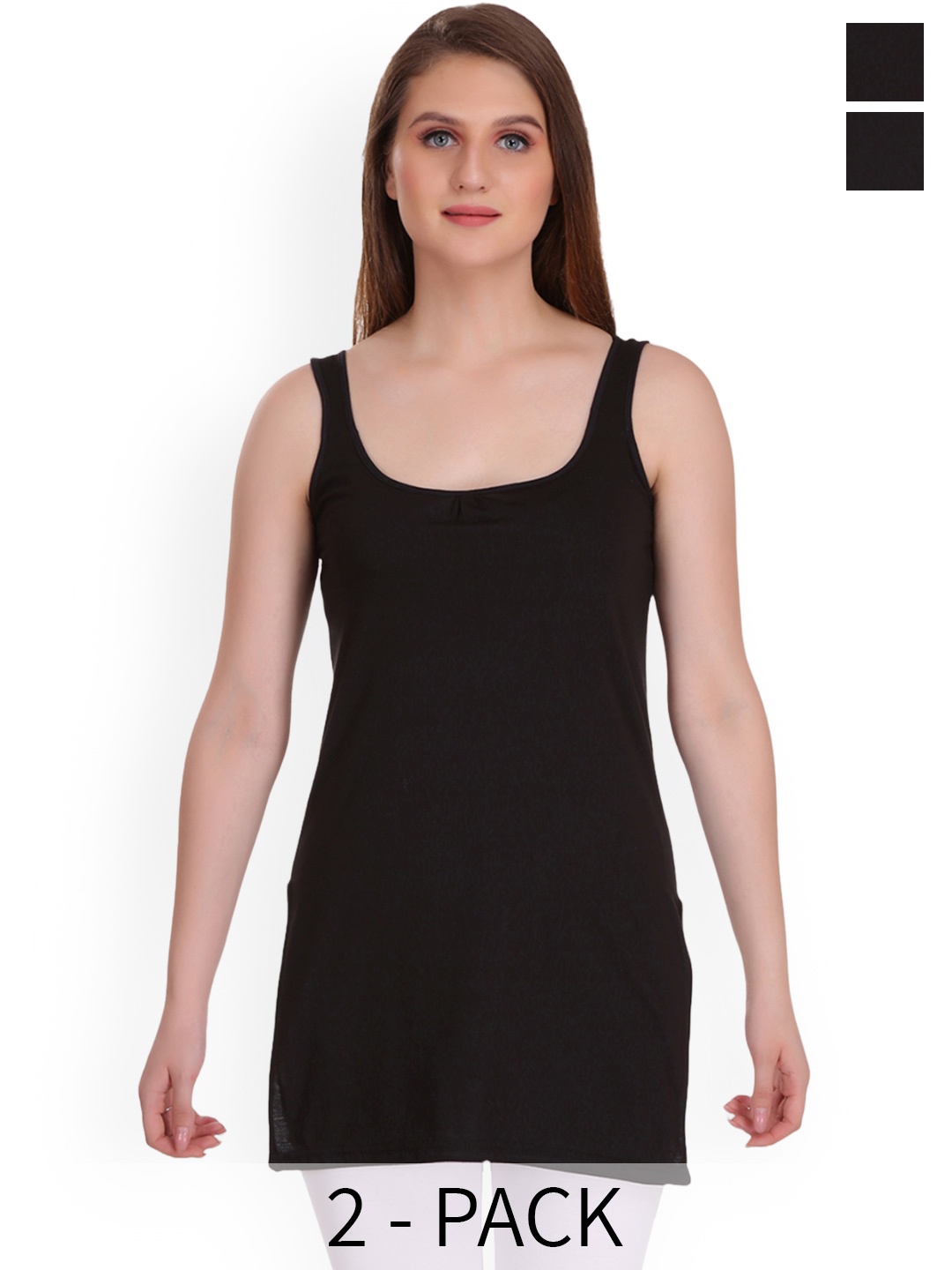 

SELFCARE Pack of 2 Sleeveless Camisoles, Black