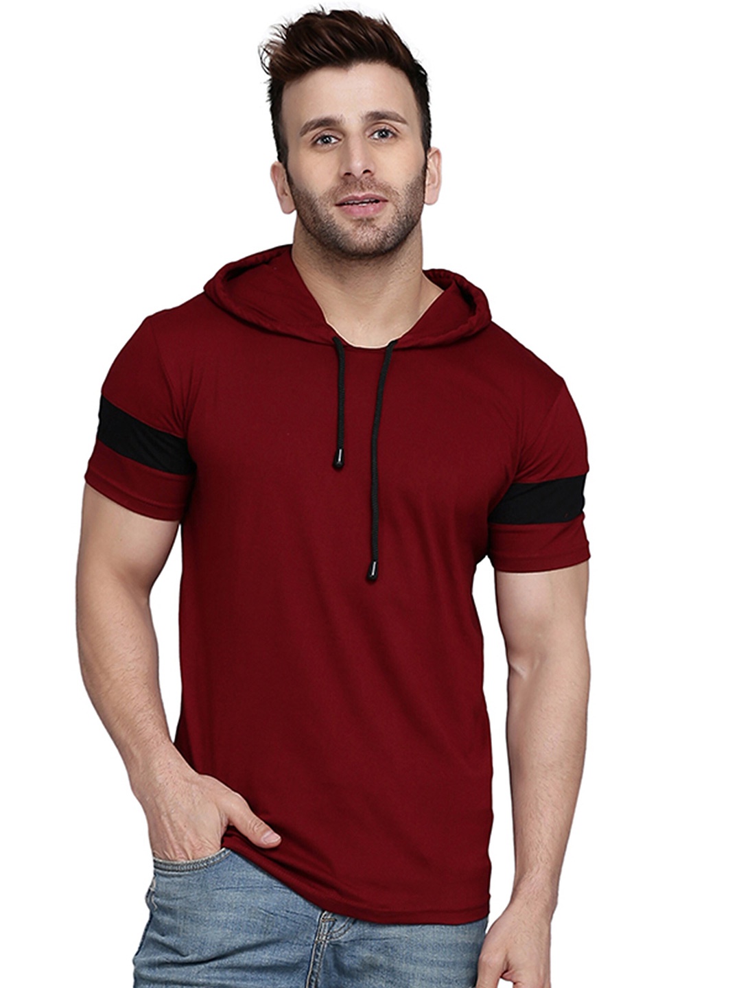 

SLOWLORIS Short Sleeves Hooded T-shirt, Maroon