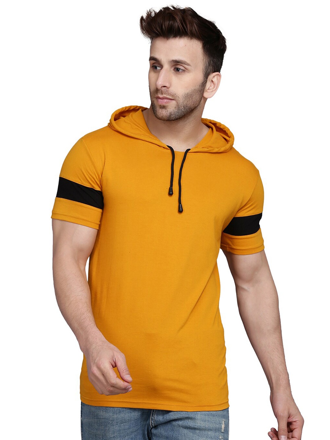 

SLOWLORIS Short Sleeves Hooded T-shirt, Mustard