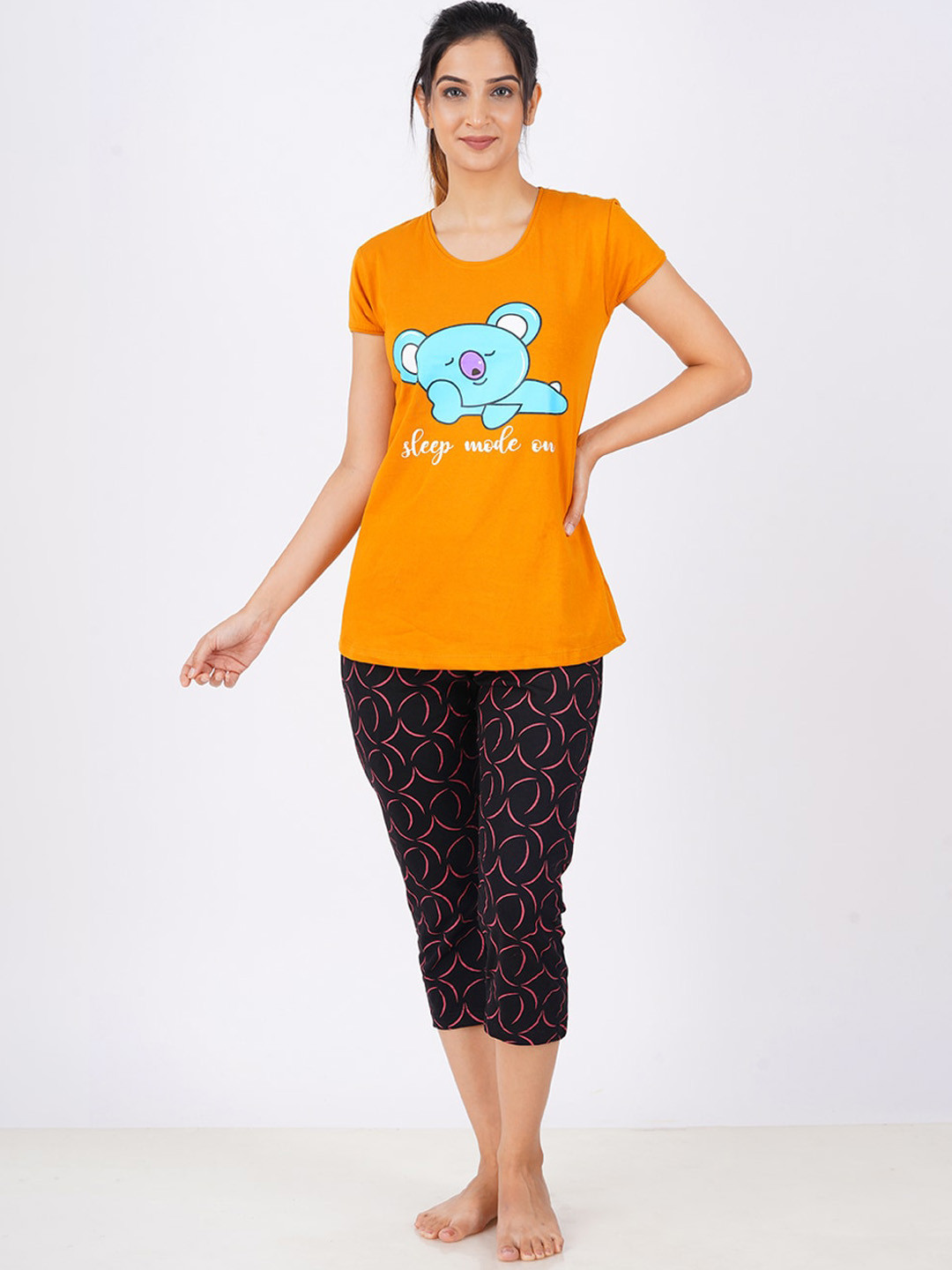 

BAESD Graphic Printed Pure Cotton Night Suit, Orange