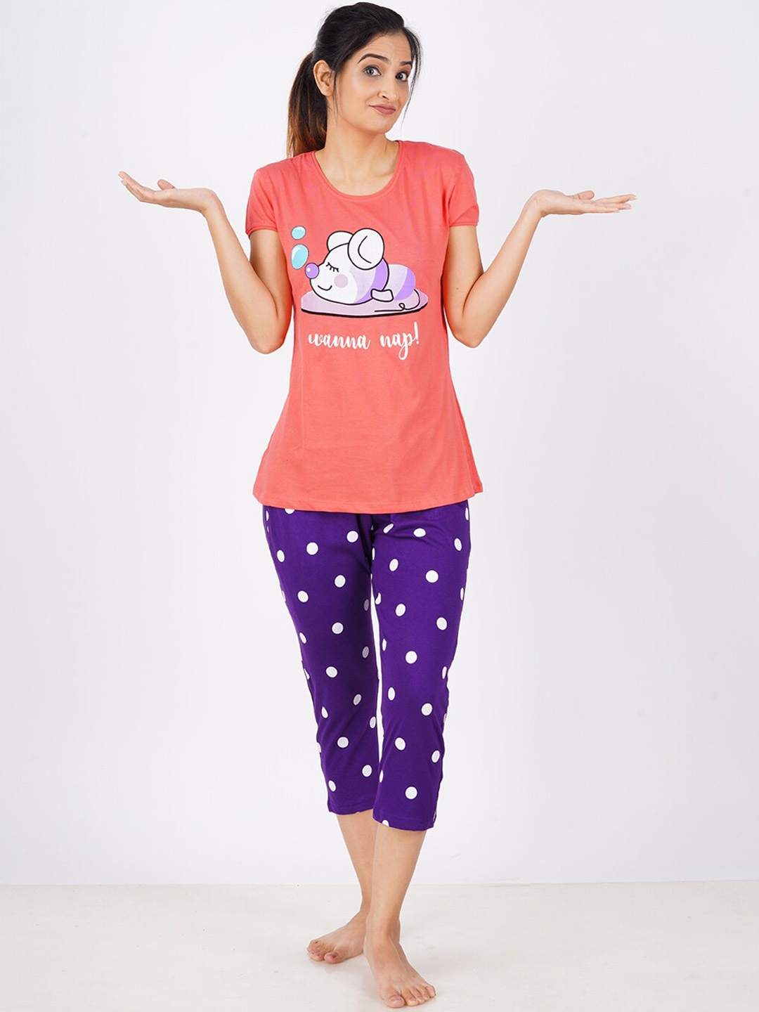 

BAESD Graphic Printed Pure Cotton Night Suit, Coral