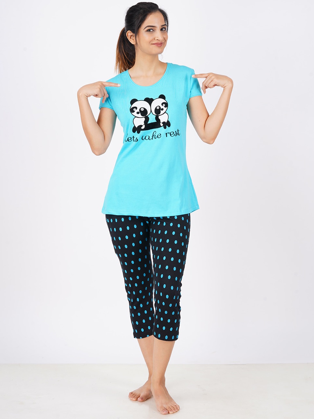 

BAESD Graphic Printed Pure Cotton Night Suit, Blue