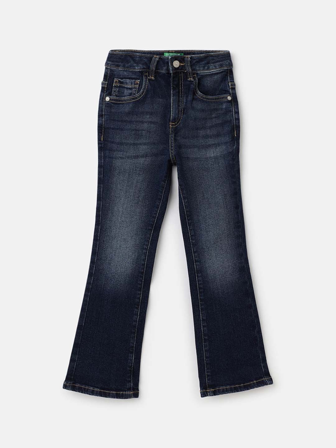 

United Colors of Benetton Girls Mid-Rise Bootcut Heavy Fade Jeans, Blue