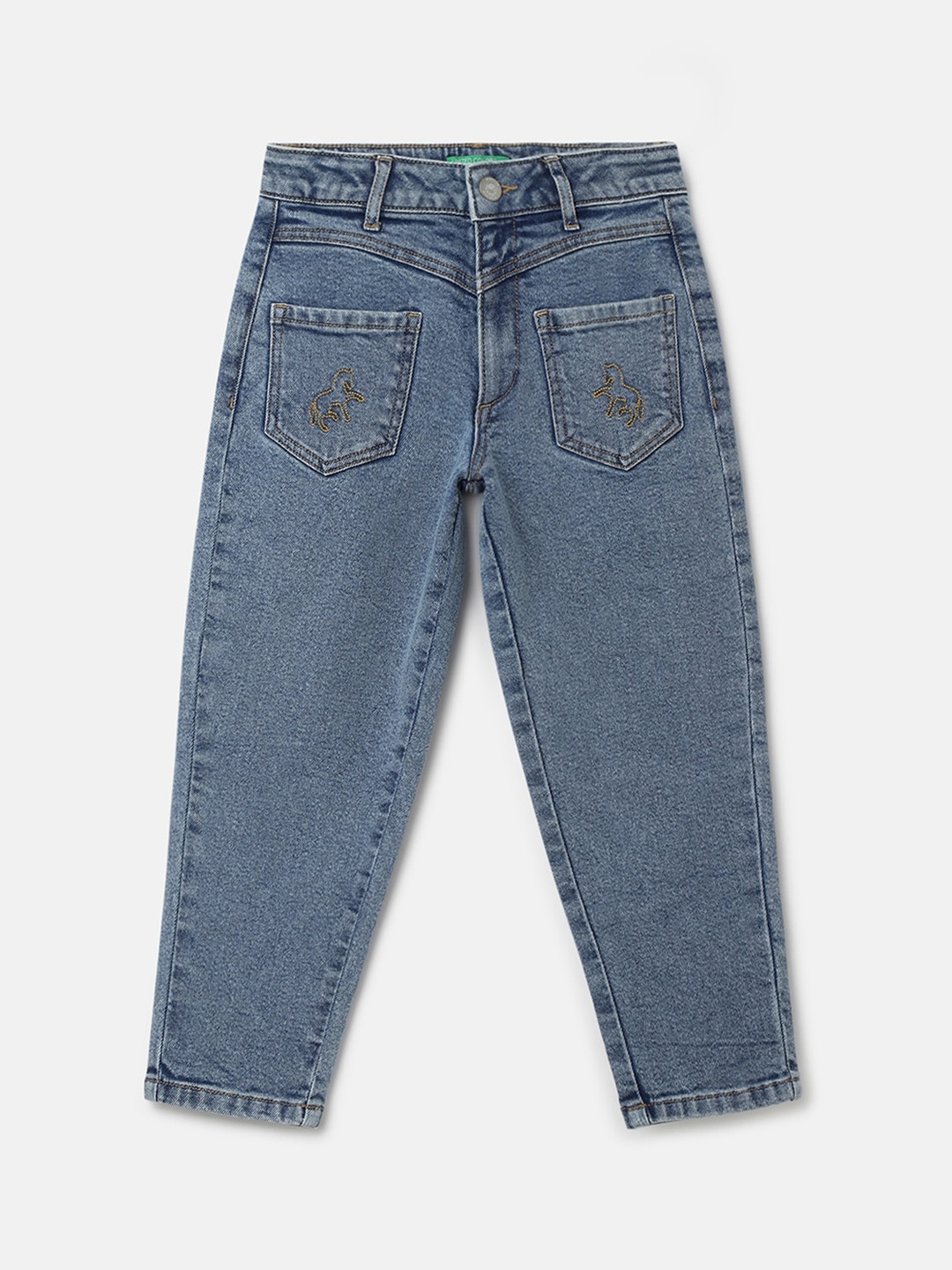 

United Colors of Benetton Girls Mid-Rise Slouchy Fit Heavy Fade Jeans, Blue
