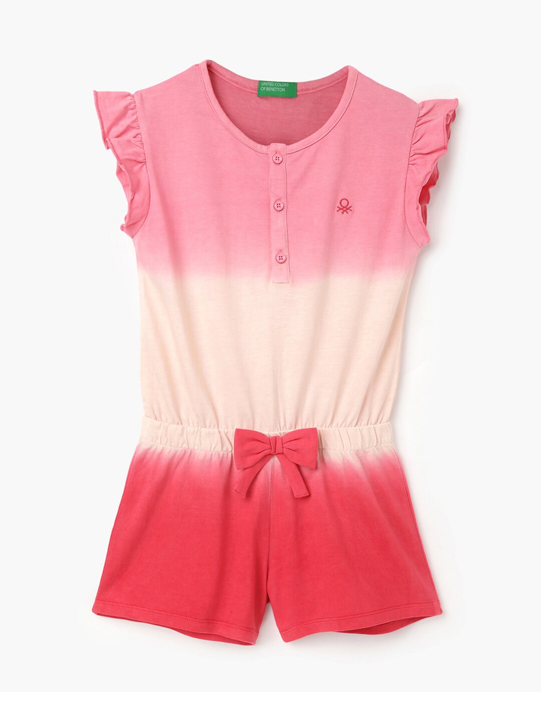 

United Colors of Benetton Girls Colourblocked Pure Cotton Jumpsuit, Pink