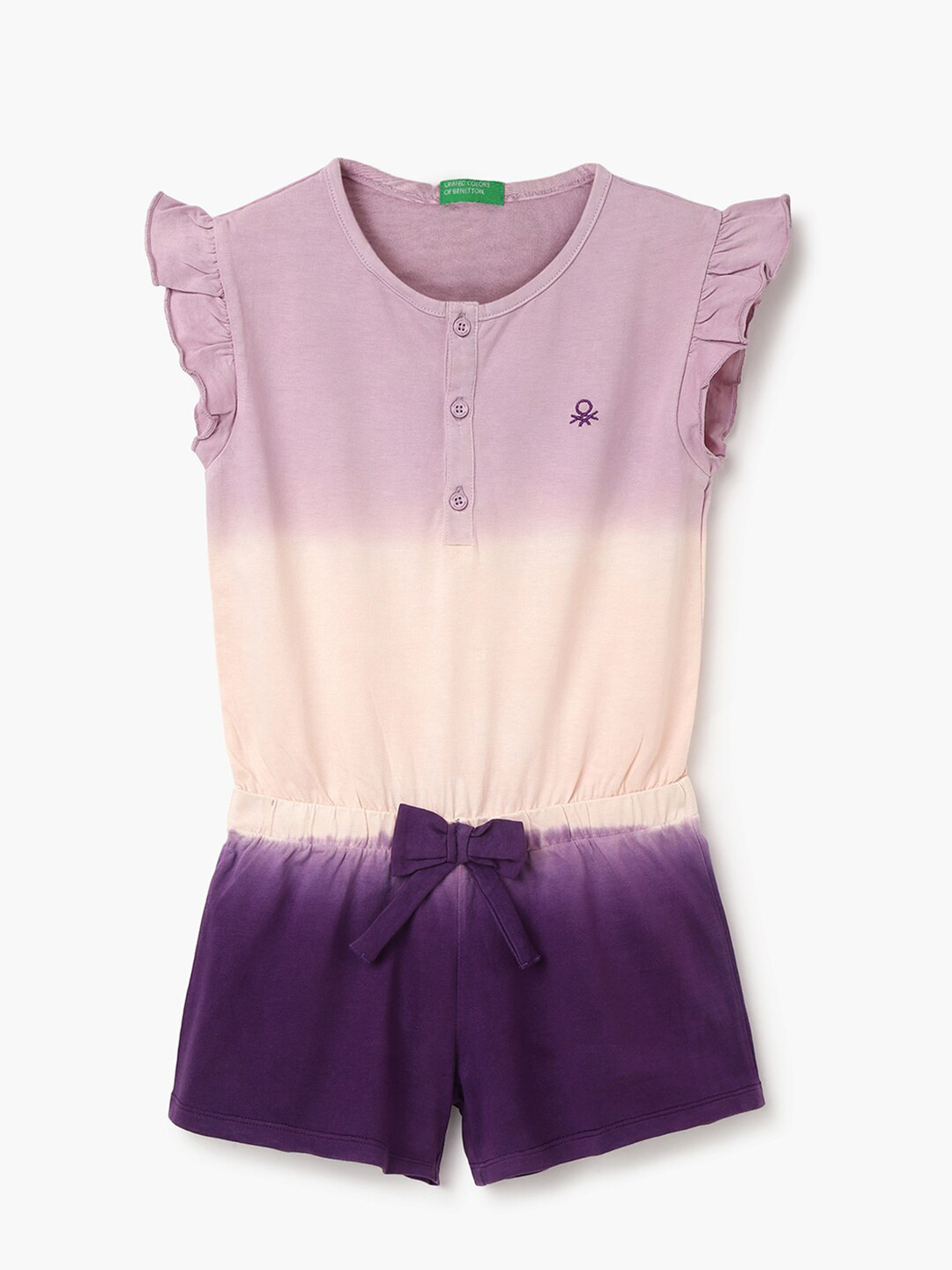 

United Colors of Benetton Girls Colourblocked Pure Cotton Jumpsuit, Mauve